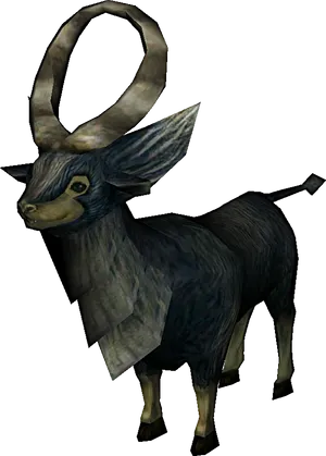 3 D Model Black Goatwith Curved Horns PNG image