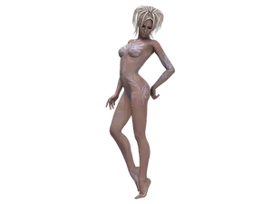 3 D Rendered Female Figurewith Body Art