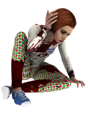 3 D Rendered Woman Sitting Bloodied Clothes
