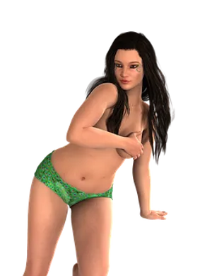 3 D Rendered Womanin Green Bikini Bottoms
