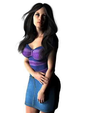 3 D Rendered Womanin Purple Topand Blue Skirt