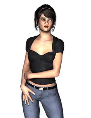 3 D Rendered Young Woman Black Top Jeans
