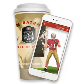 49ers Hallof Fame Coffee Cupand App PNG image