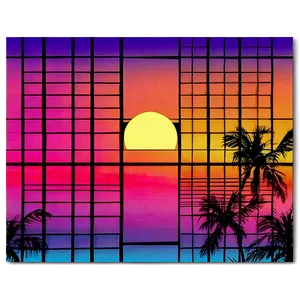 80s Retro Sunset Grid PNG Itl91