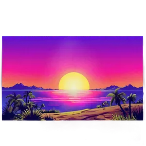 80s Style Sunset Landscape Png Jhf PNG image