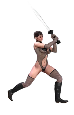 A Woman In A Bodysuit Holding A Sword