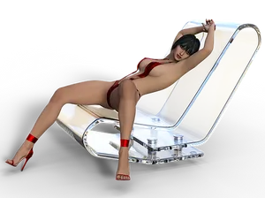 A Woman In A Garment Lying On A Chair