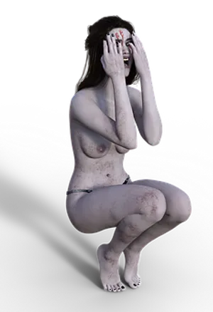 A Woman Sitting On A Black Surface