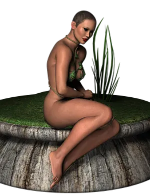 A Woman Sitting On A Stump PNG image