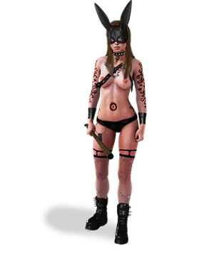 A Woman Wearing A Mask And Holding A Bat