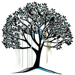 Abstract Black Tree With Birds PNG 06212024