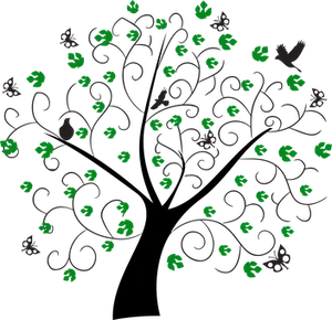 Abstract Green Leaves Patternon Black Background