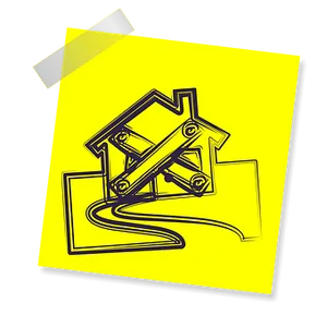 Abstract House Drawingon Yellow Sticky Note