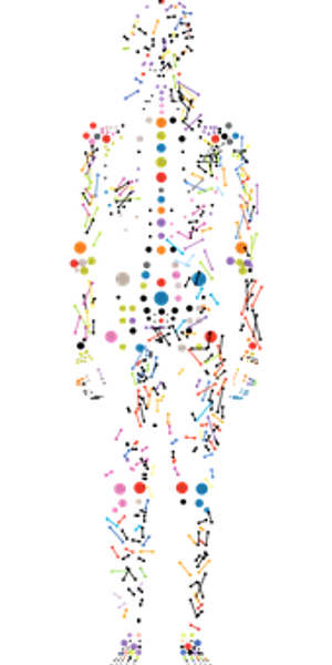 Abstract Human Figure Composedof Colored Dotsand Lines