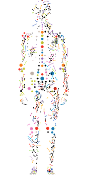 Abstract Human Figure Composedof Colored Dotsand Lines PNG image