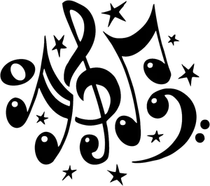 Abstract Musical Notesand Stars Design PNG image