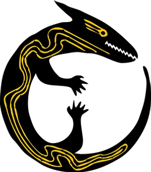 Abstract Yellow Lizard Outlineon Black PNG image