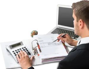 Accountant Reviewing Invoice PNG image