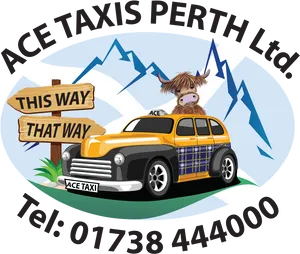Ace Taxis Perth Scotland Highland Cow Graphic PNG image