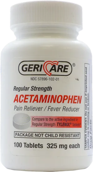 Acetaminophen Bottle Geri Care Regular Strength PNG image