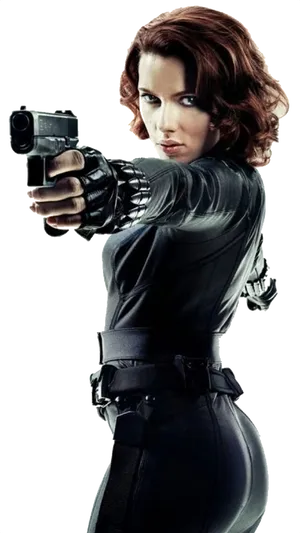 Action_ Heroine_ Posing_with_ Gun PNG image