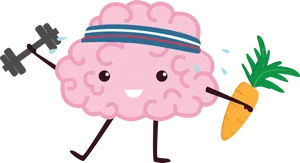 Active Brain Character Lifting Weightsand Eating Healthy PNG image