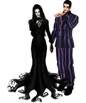 Addams Family Iconic Couple Illustration PNG image