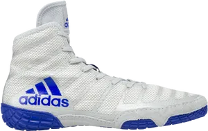 Adidas High Top Wrestling Shoe White Blue PNG image