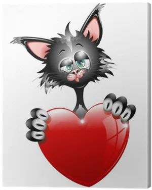 Adorable Cartoon Cat Holding Heart PNG image