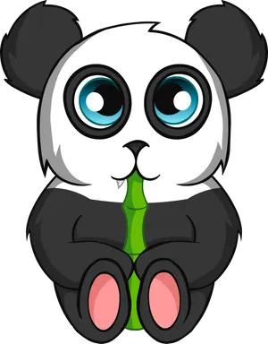 Adorable Cartoon Panda Eating Bamboo PNG image