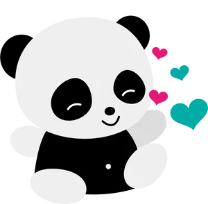 Adorable Cartoon Panda Love Hearts PNG image