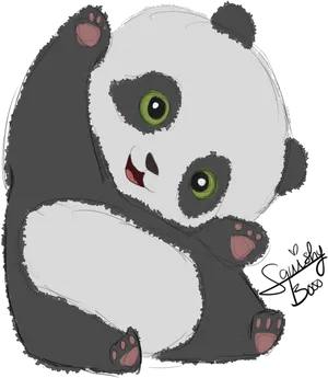 Adorable Green Eyed Panda Illustration PNG image