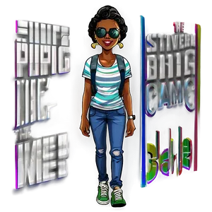 Adventurous Black Girl Cartoon Png 7 PNG image