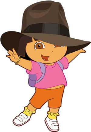 Adventurous Cartoon Girl Explorer PNG