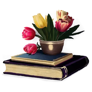 Aesthetic Flowers And Books PNG 18 PNG