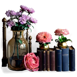 Aesthetic Flowers And Books PNG Mrg19 PNG
