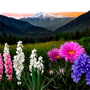 Aesthetic Flowers With Mountain Background PNG 06282024 PNG