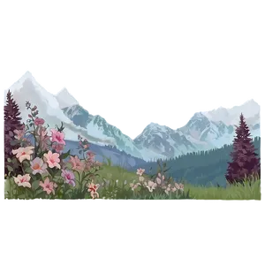Aesthetic Flowers With Mountain Background PNG Moc44 PNG