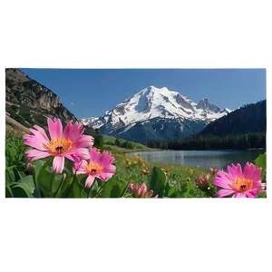 Aesthetic Flowers With Mountain Background PNG Pty49 PNG