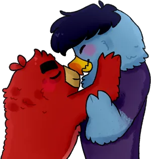 Affectionate Animated Birds Hug PNG image