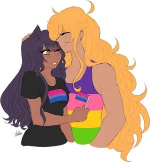 Affectionate Couple Lesbian Pride PNG image