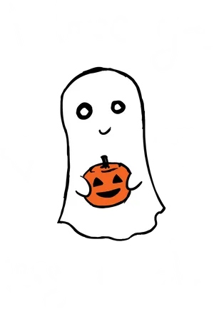 Affectionate Ghost Holding Pumpkin PNG image