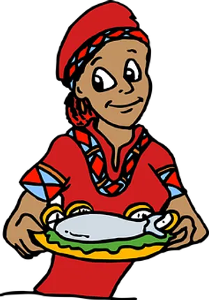 African Chef Serving Fish Dish