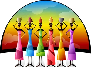 African Women Carriers Illustration