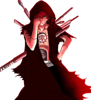 Akatsuki Member With Red Cloud Robeand Scythes PNG image