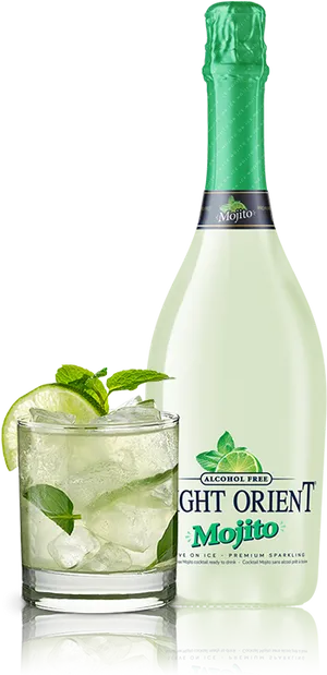 Alcohol Free Mojito Bottleand Glass PNG image