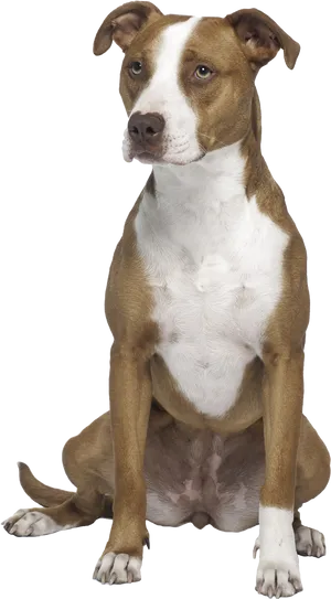 Alert Brownand White Pitbull Dog PNG image
