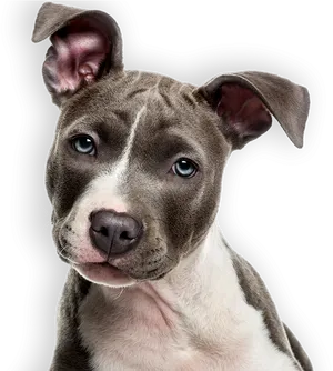 Alert Grayand White Pitbull Puppy PNG image