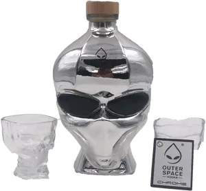 Alien Vodka Bottleand Shot Glasses PNG image