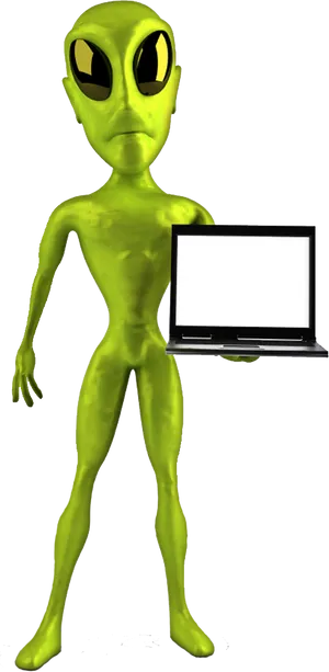 Alien With Laptop Presentation PNG image